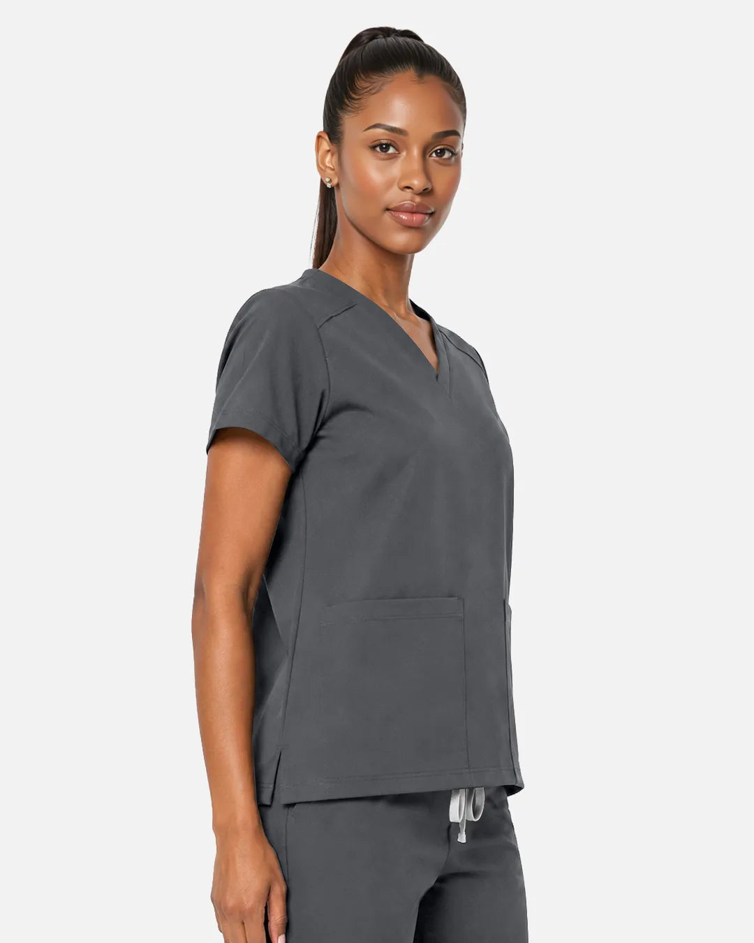 Heather grey Eipnare Women's Woven V-Neck Scrub Top - Stretch Medical Scrubs for Women