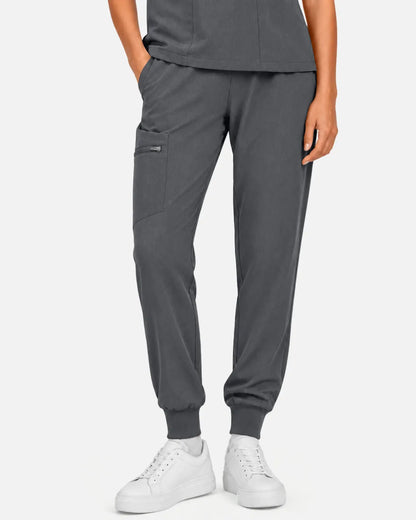 Heather grey Eipnare Women's Multi-Pocket Jogger Scrub Pants - Stretch Medical Scrubs for Women