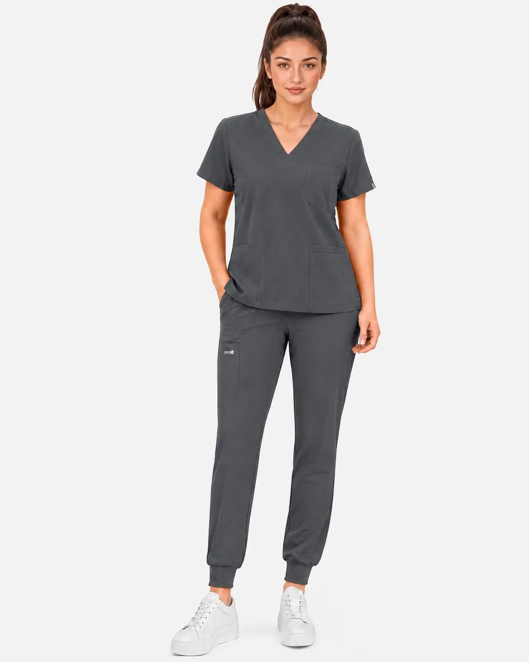 Heather grey Eipnare Women's Multi-Pocket Jogger Scrub Pants - Stretch Medical Scrubs for Women