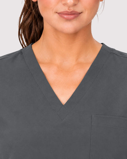 Heather Grey Eipnare Women's 3-Pocket V-Neck Jogger Scrub Set - Stretch Medical Scrubs for Women