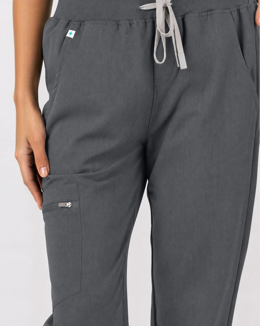 Heather Grey Eipnare Women's 3-Pocket V-Neck Jogger Scrub Set - Stretch Medical Scrubs for Women