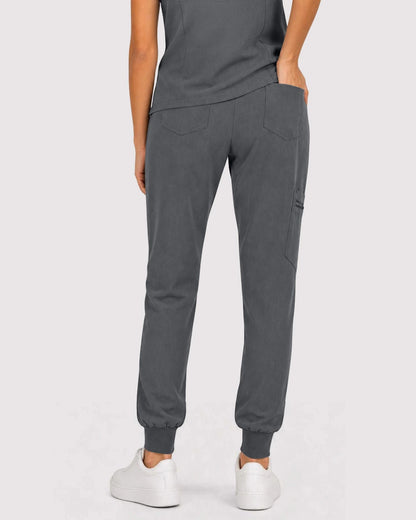 Heather Grey Eipnare Women's 3-Pocket V-Neck Jogger Scrub Set - Stretch Medical Scrubs for Women