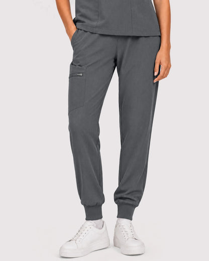 Heather Grey Eipnare Women's 3-Pocket V-Neck Jogger Scrub Set - Stretch Medical Scrubs for Women