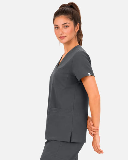 Heather grey Eipnare Women's 3-Pocket V-Neck Scrub Top - Stretch Medical Scrubs for Women