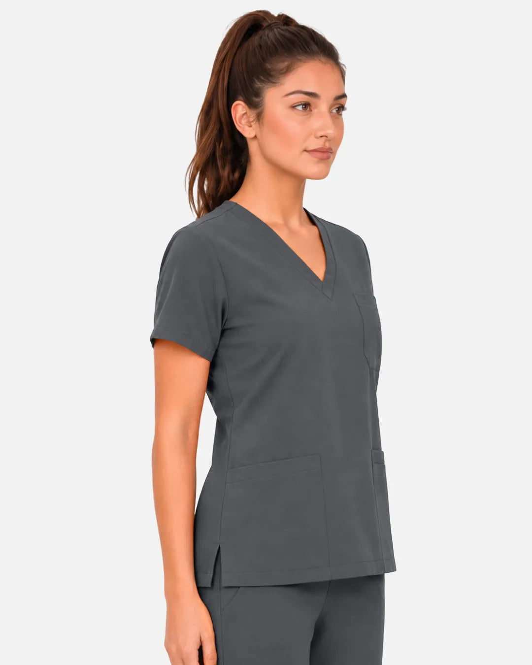 Heather grey Eipnare Women's 3-Pocket V-Neck Scrub Top - Stretch Medical Scrubs for Women