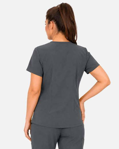 Heather grey Eipnare Women's 3-Pocket V-Neck Scrub Top - Stretch Medical Scrubs for Women