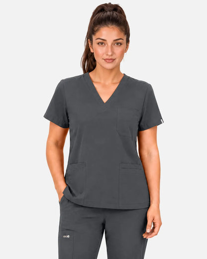 Heather grey Eipnare Women's 3-Pocket V-Neck Scrub Top - Stretch Medical Scrubs for Women