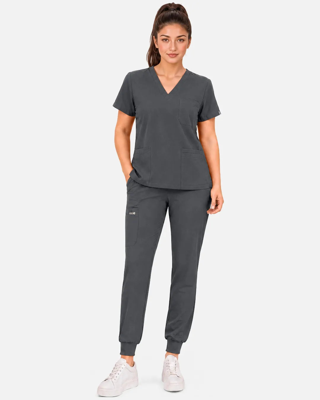 Heather grey Eipnare Women's 3-Pocket V-Neck Scrub Top - Stretch Medical Scrubs for Women