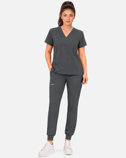 Heather grey Eipnare Women's 3-Pocket V-Neck Scrub Top - Stretch Medical Scrubs for Women