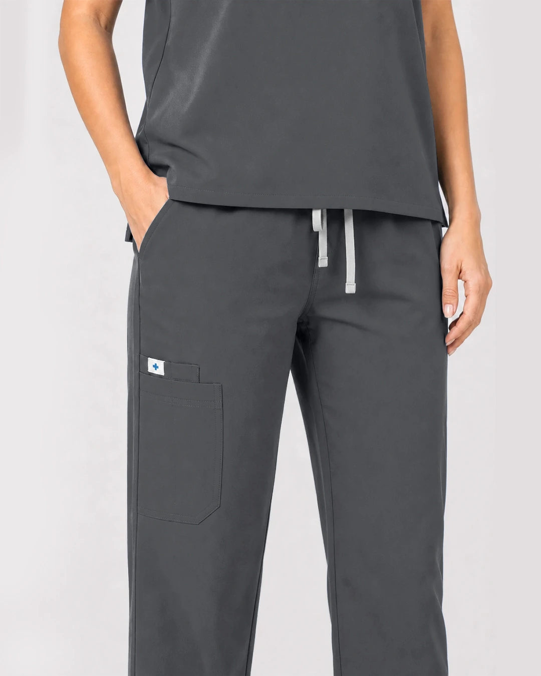 Heather Grey Eipnare Women's Zip Polo Straight-Leg Scrub Set - Stretch Medical Scrubs for Women