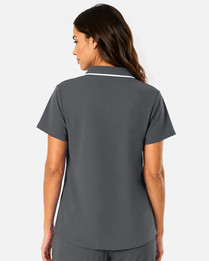 Heather grey Eipnare Women's Polo-Collar Medical Scrub Top - Stretch Medical Scrubs for Women
