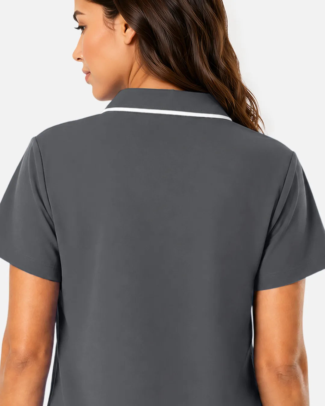 Heather grey Eipnare Women's Polo-Collar Medical Scrub Top - Stretch Medical Scrubs for Women