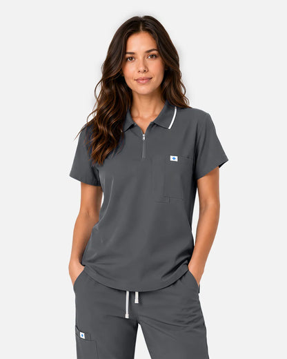 Heather grey Eipnare Women's Polo-Collar Medical Scrub Top - Stretch Medical Scrubs for Women