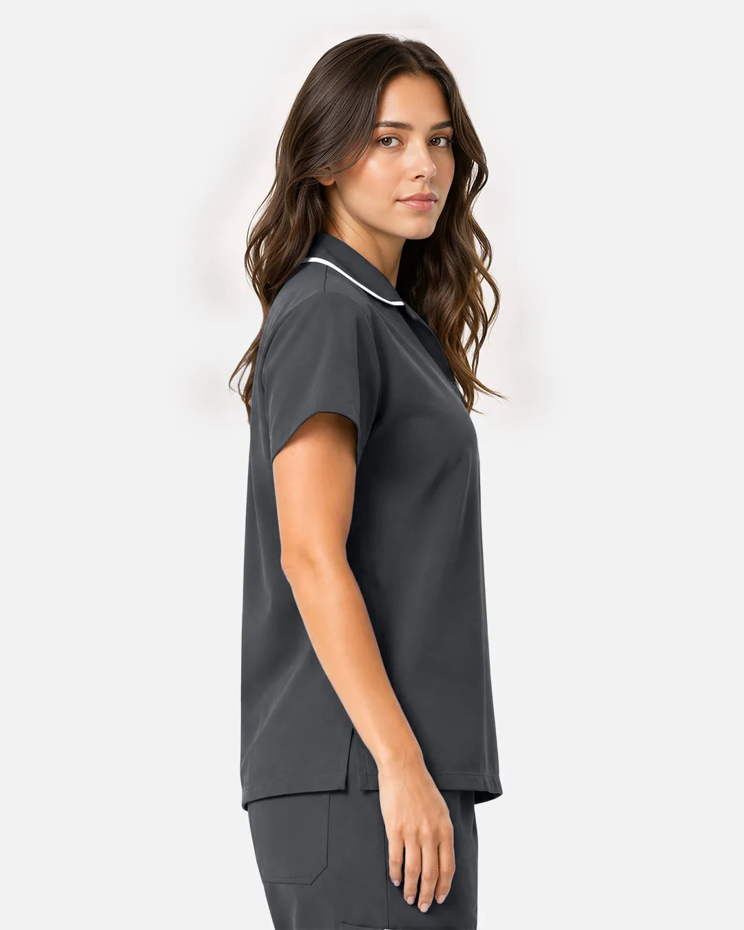 Heather grey Eipnare Women's Polo-Collar Medical Scrub Top - Stretch Medical Scrubs for Women