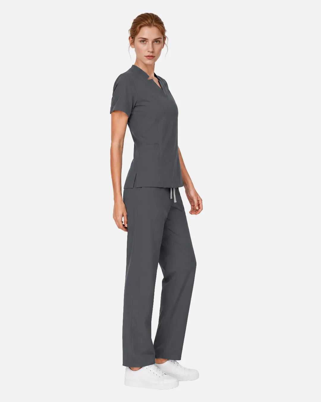 Heather grey Eipnare Women's Split V-Neck Tapered Scrub Set - Stretch Medical Scrubs for Women