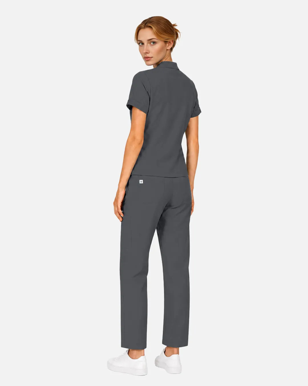 Heather grey Eipnare Women's Split V-Neck Tapered Scrub Set - Stretch Medical Scrubs for Women