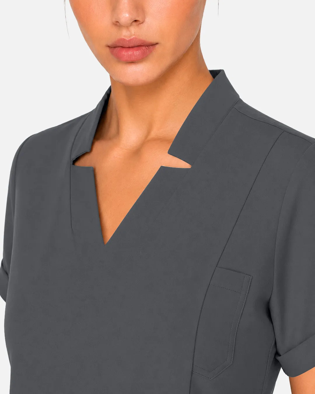Heather grey Eipnare Women's Split V-Neck Scrub Top - Stretch Medical Scrubs for Women