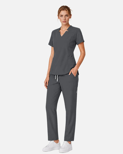 Heather grey Eipnare Women's Split V-Neck Scrub Top - Stretch Medical Scrubs for Women
