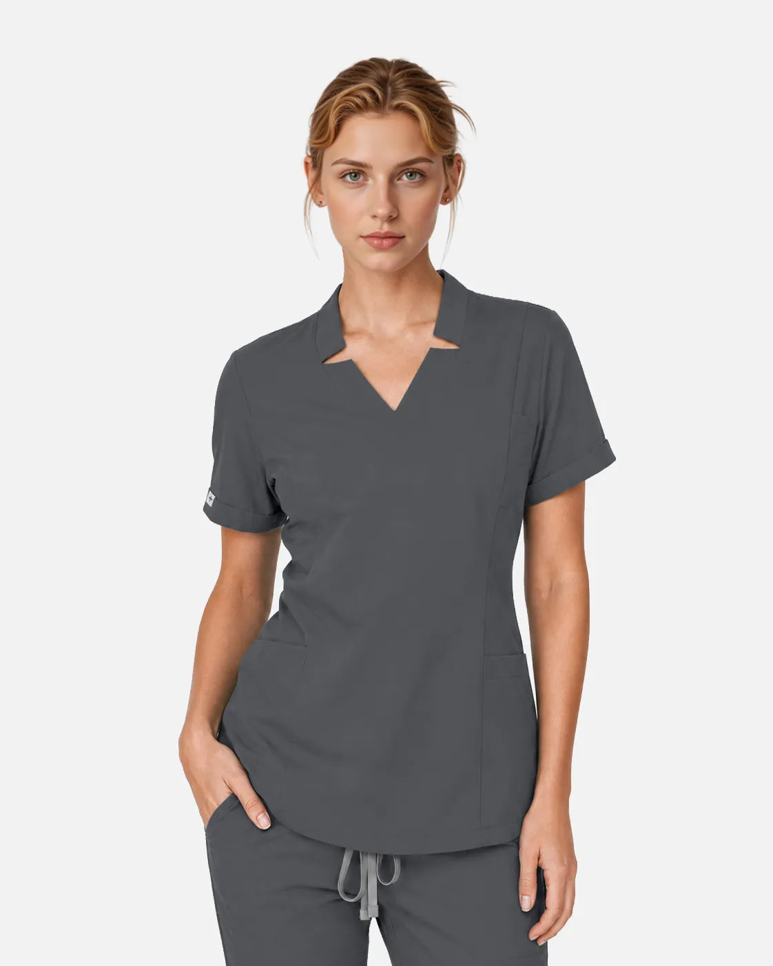 Heather grey Eipnare Women's Split V-Neck Scrub Top - Stretch Medical Scrubs for Women