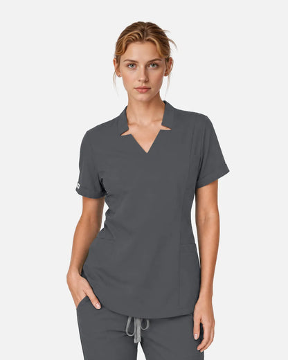 Heather grey Eipnare Women's Split V-Neck Scrub Top - Stretch Medical Scrubs for Women
