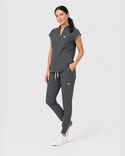 Heather Grey Eipnare Women's Henley Sleeveless Jogger Scrub Set - Stretch Medical Scrubs for Women