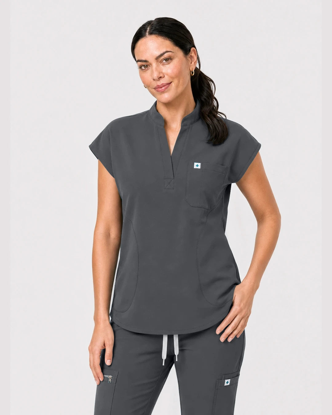 Heather Grey Eipnare Women's Henley Sleeveless Jogger Scrub Set - Stretch Medical Scrubs for Women