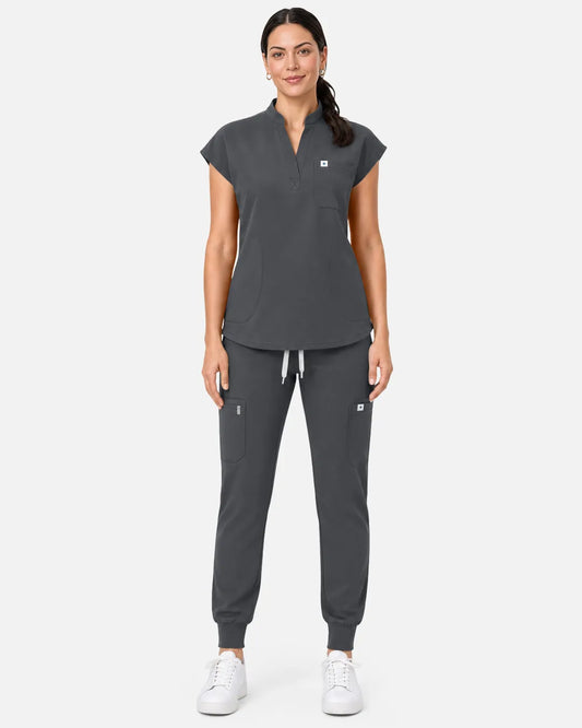 Heather grey Eipnare Women's Sleeveless Henley Scrub Top - Stretch Medical Scrubs for Women