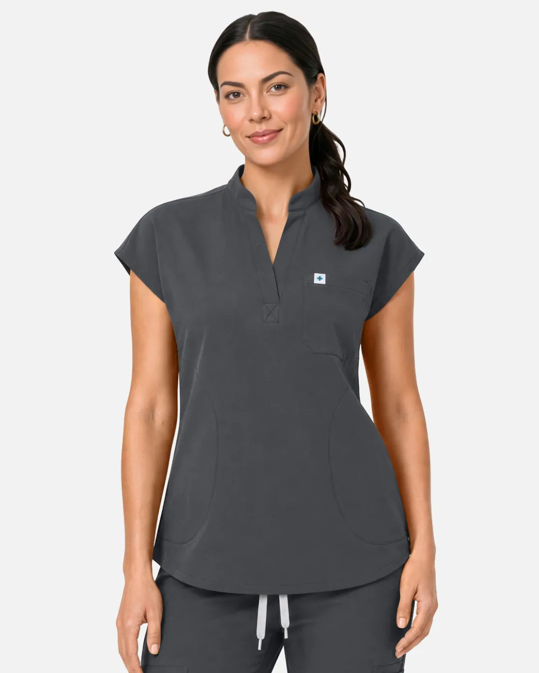 Heather grey Eipnare Women's Sleeveless Henley Scrub Top - Stretch Medical Scrubs for Women