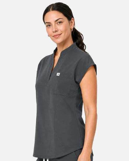 Heather grey Eipnare Women's Sleeveless Henley Scrub Top - Stretch Medical Scrubs for Women