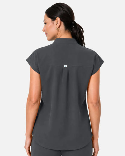 Heather grey Eipnare Women's Sleeveless Henley Scrub Top - Stretch Medical Scrubs for Women