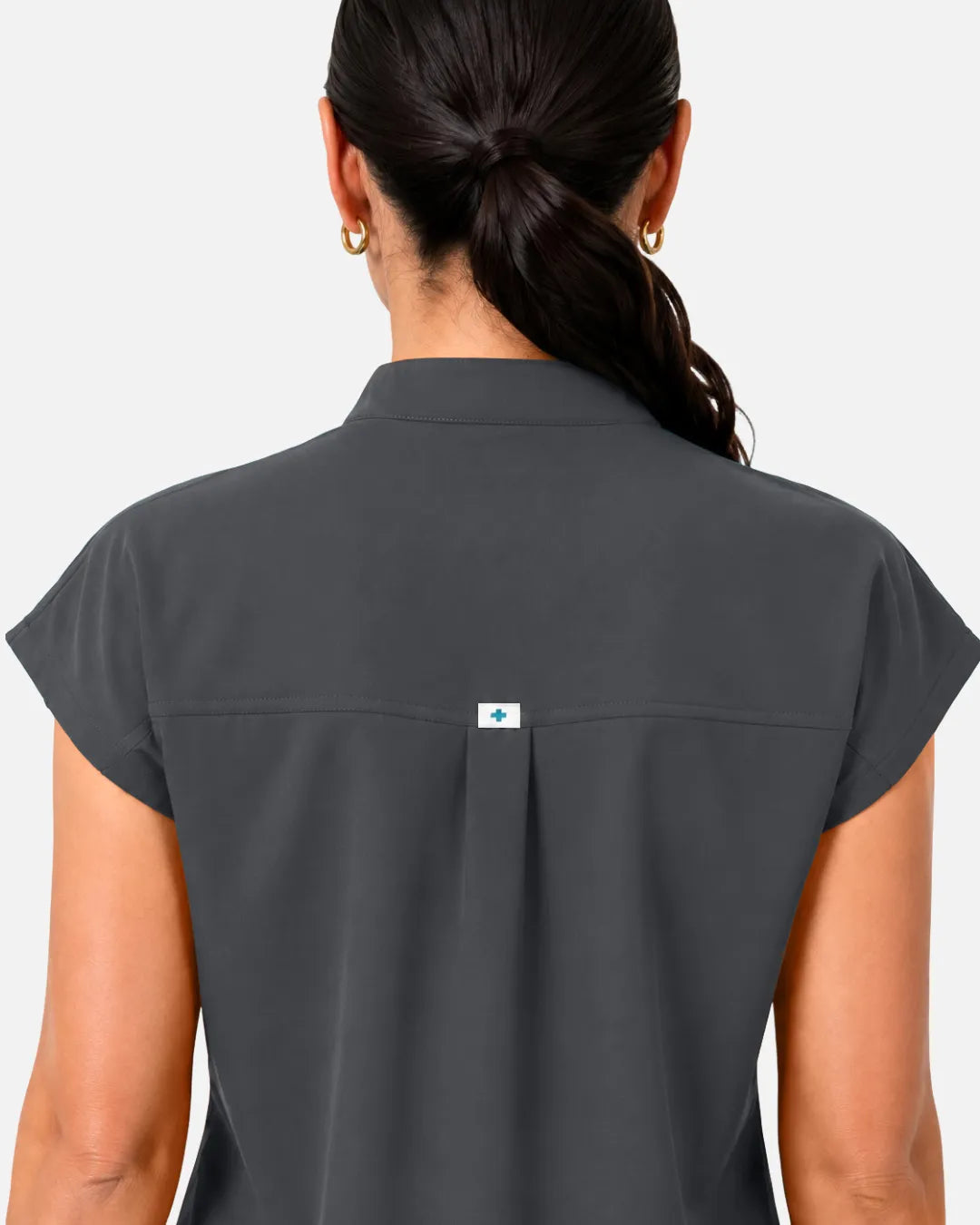 Heather grey Eipnare Women's Sleeveless Henley Scrub Top - Stretch Medical Scrubs for Women