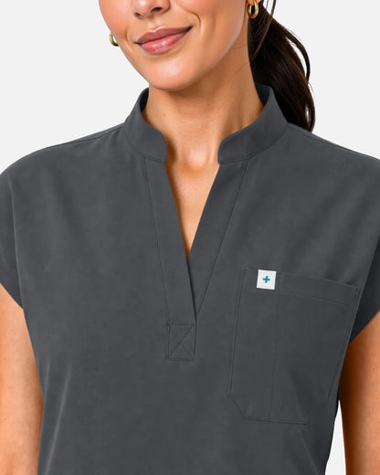 Heather grey Eipnare Women's Sleeveless Henley Scrub Top - Stretch Medical Scrubs for Women