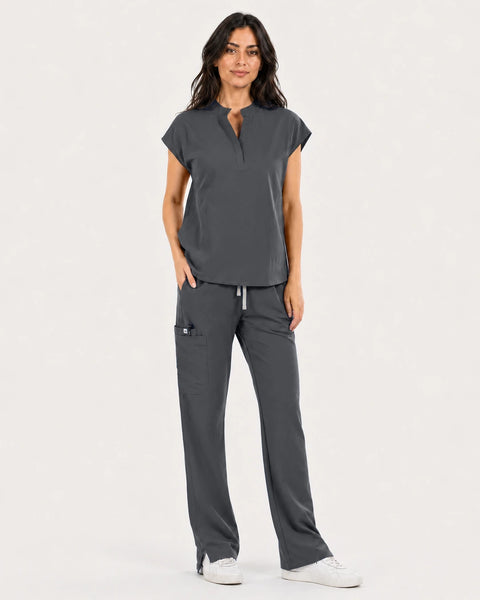 Eipnare Women's Mandarin Sleeveless Straight-Leg Scrub Set - Heather Grey
