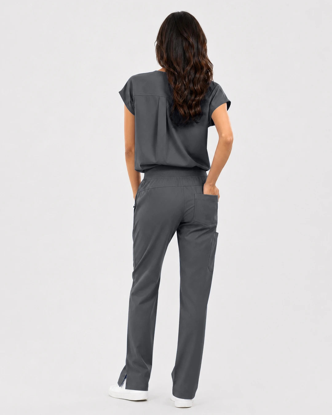 Heather Grey Eipnare Women's Mandarin Sleeveless Straight-Leg Scrub Set - Stretch Medical Scrubs for Women