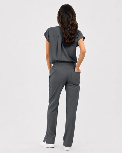 Heather Grey Eipnare Women's Mandarin Sleeveless Straight-Leg Scrub Set - Stretch Medical Scrubs for Women