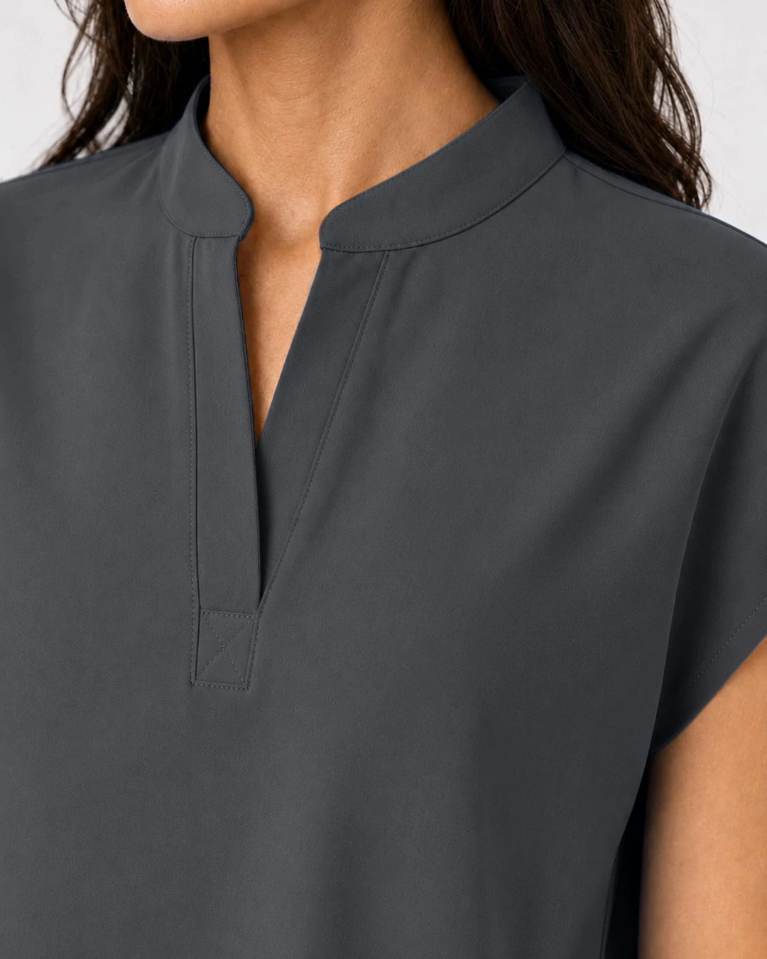 Heather Grey Eipnare Women's Mandarin Sleeveless Straight-Leg Scrub Set - Stretch Medical Scrubs for Women