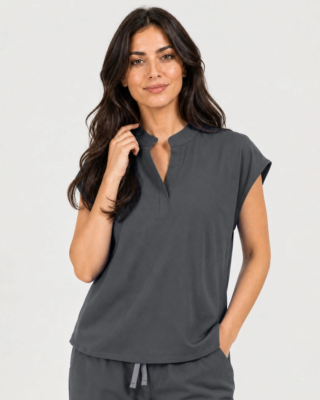 Heather Grey Eipnare Women's Mandarin Sleeveless Straight-Leg Scrub Set - Stretch Medical Scrubs for Women
