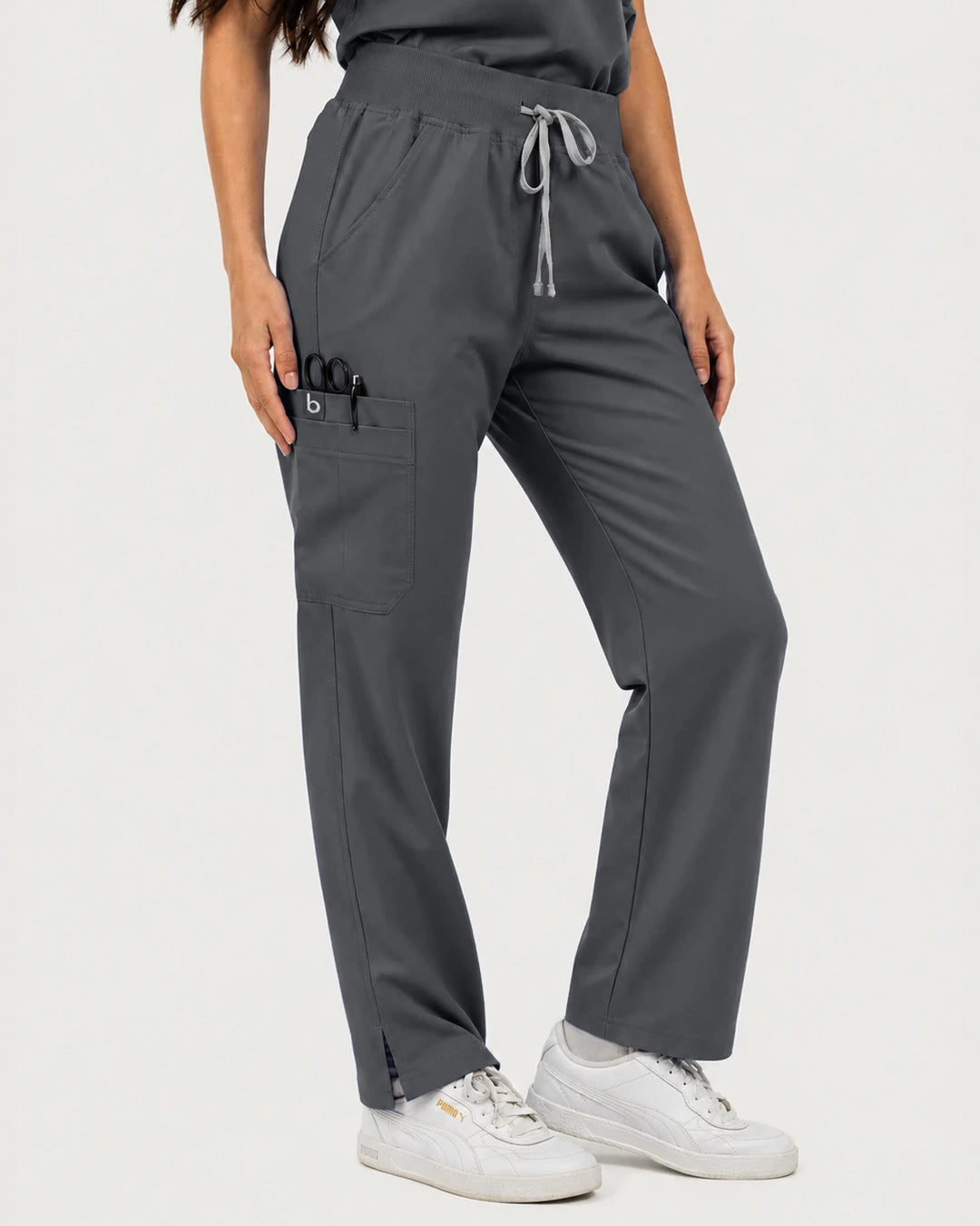 Heather Grey Eipnare Women's Mandarin Sleeveless Straight-Leg Scrub Set - Stretch Medical Scrubs for Women