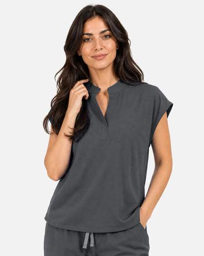 Heather grey Eipnare Women's Sleeveless Mandarin Collar Scrub Top - Stretch Medical Scrubs for Women