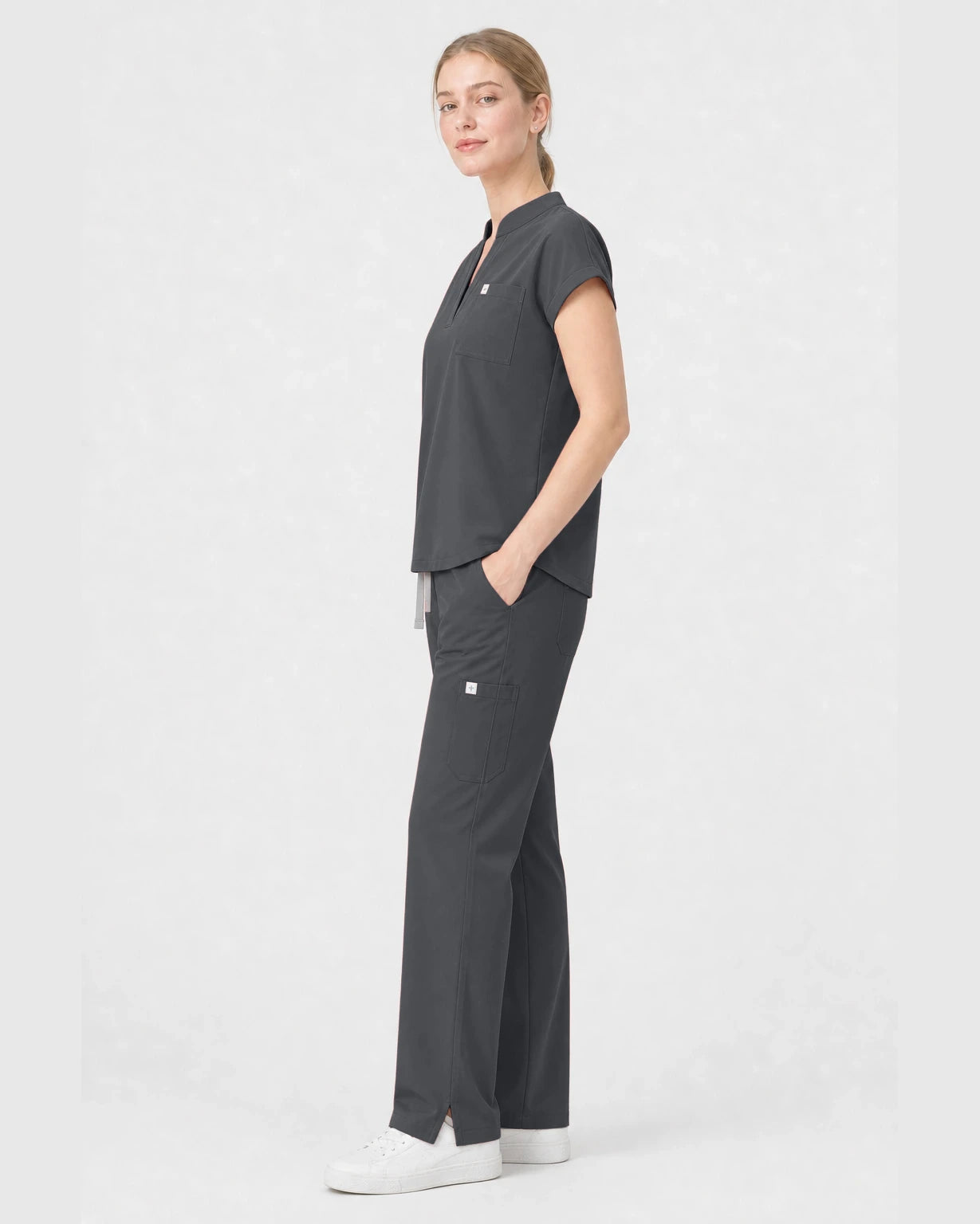 Heather Grey Eipnare Women's Henley Sleeveless Straight-Leg Scrub Set - Stretch Medical Scrubs for Women