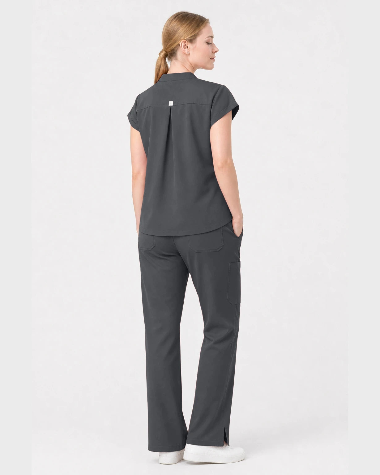 Heather Grey Eipnare Women's Henley Sleeveless Straight-Leg Scrub Set - Stretch Medical Scrubs for Women