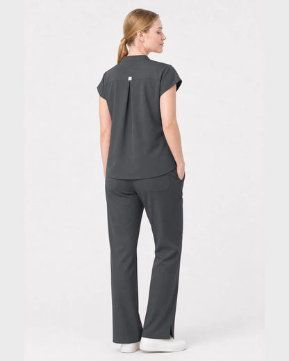 Heather Grey Eipnare Women's Henley Sleeveless Straight-Leg Scrub Set - Stretch Medical Scrubs for Women