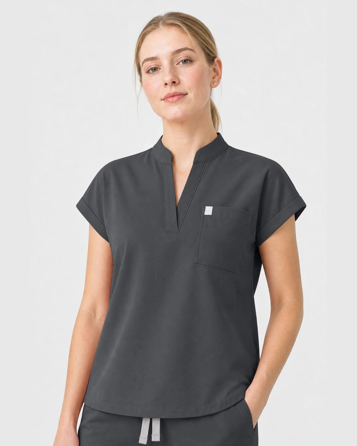 Heather Grey Eipnare Women's Henley Sleeveless Straight-Leg Scrub Set - Stretch Medical Scrubs for Women