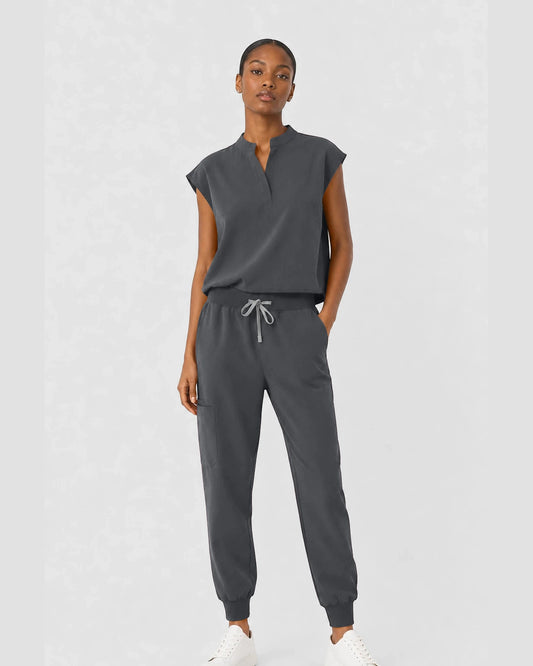 Heather Grey Eipnare Women's Sleeveless Mandarin Collar Jogger Scrub Set - Stretch Medical Scrubs for Women