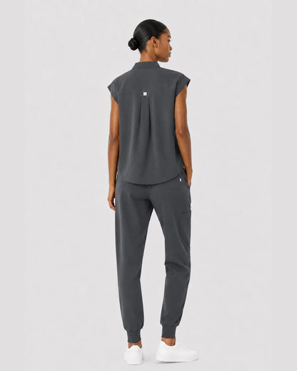 Heather Grey Eipnare Women's Sleeveless Mandarin Collar Jogger Scrub Set - Stretch Medical Scrubs for Women