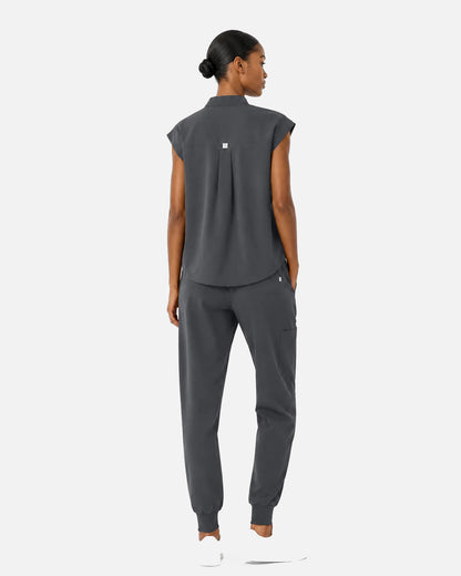 Heather Grey – Eipnare Women's Sleeveless Mandarin Collar Jogger Uniform Set – product image 03
