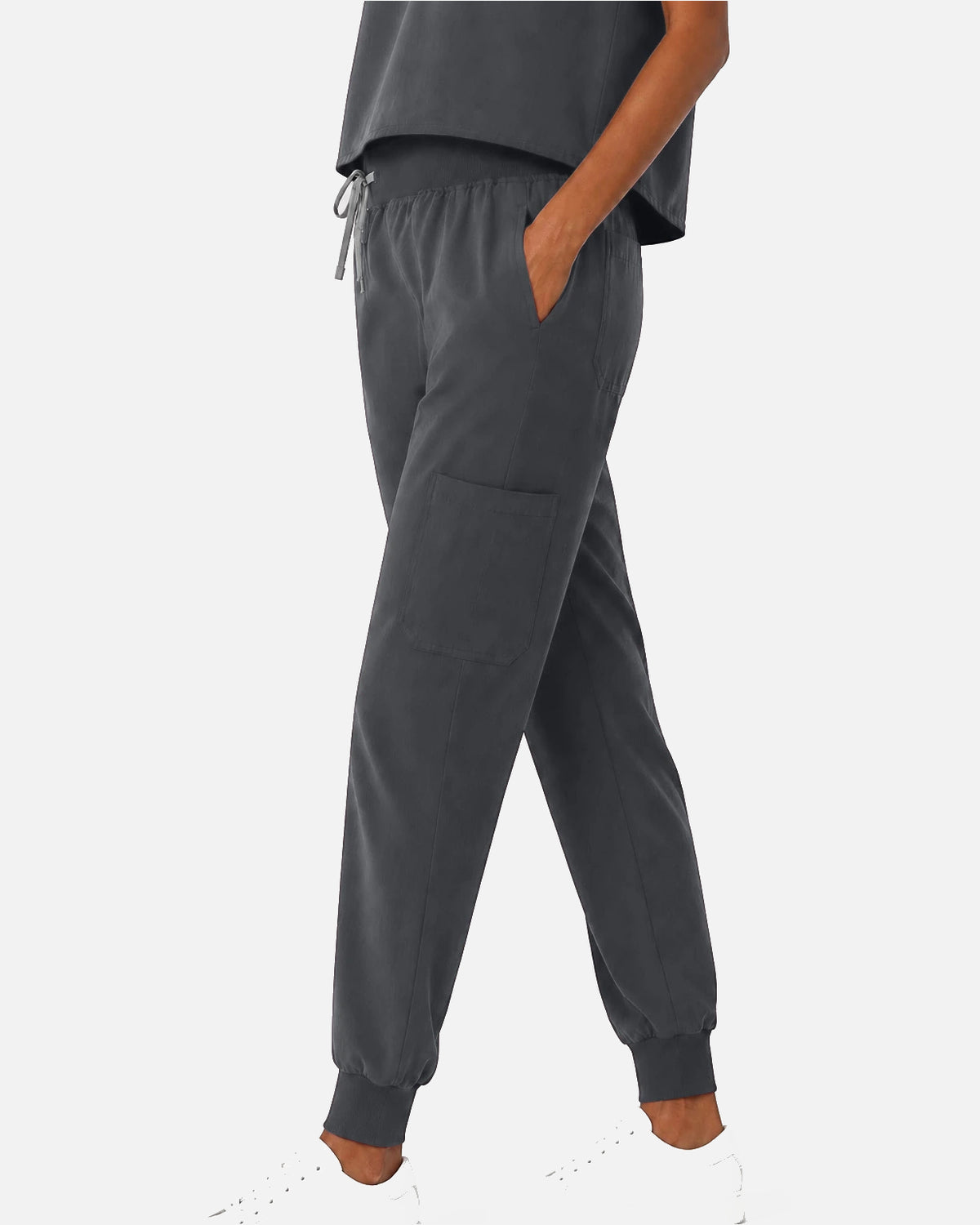Heather Grey – Eipnare Women's Sleeveless Mandarin Collar Jogger Uniform Set – product image 05