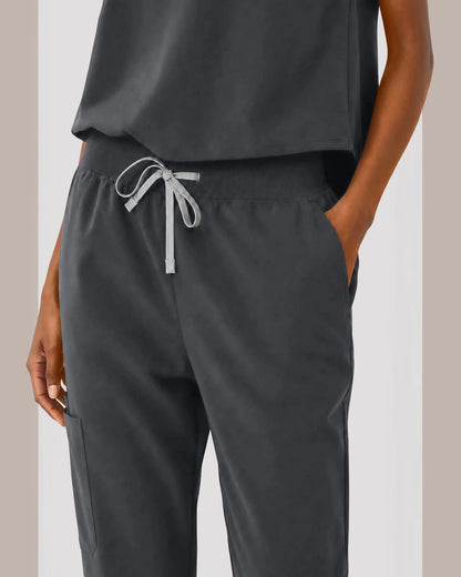 Heather Grey Eipnare Women's Sleeveless Mandarin Collar Jogger Scrub Set - Stretch Medical Scrubs for Women