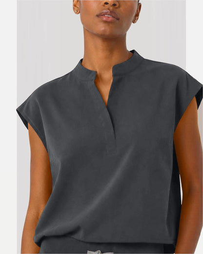 Heather Grey – Eipnare Women's Sleeveless Mandarin Collar Jogger Uniform Set – product image 08