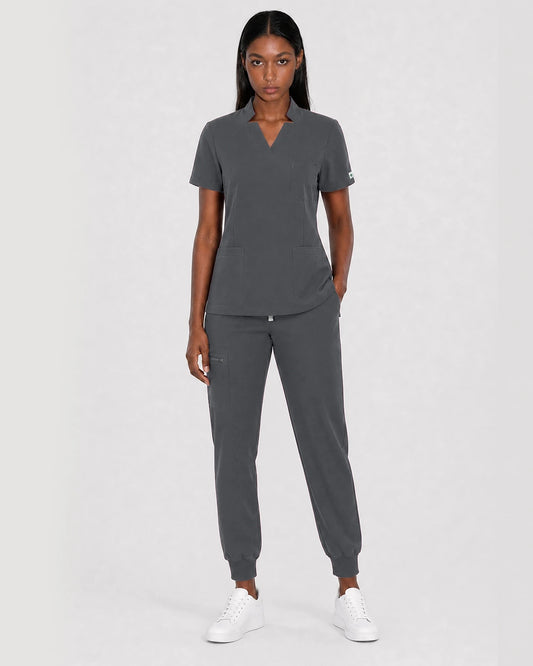 Heather Grey Eipnare Women's Split V-Neck Cargo Jogger Scrub Set - Stretch Medical Scrubs for Women